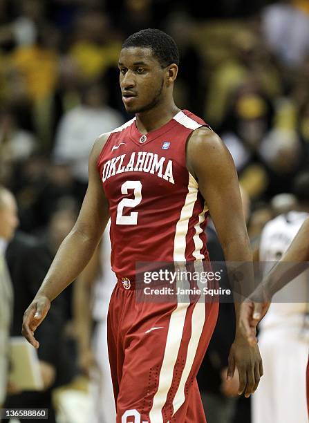 Steven Pledger of the Oklahoma Sooners in action during the game against the Missouri Tigers on January 3, 2012 at Mizzou Arena in Columbia, Missouri.