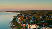 Golden Evening Sunlight on Barnstable on Cape Cod at Sunset - Aerial