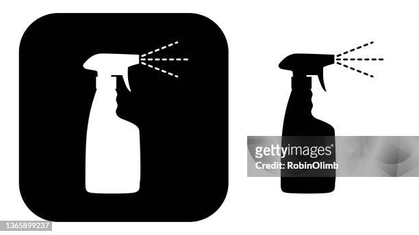 black and white spray bottle icons - spray cleaner stock illustrations