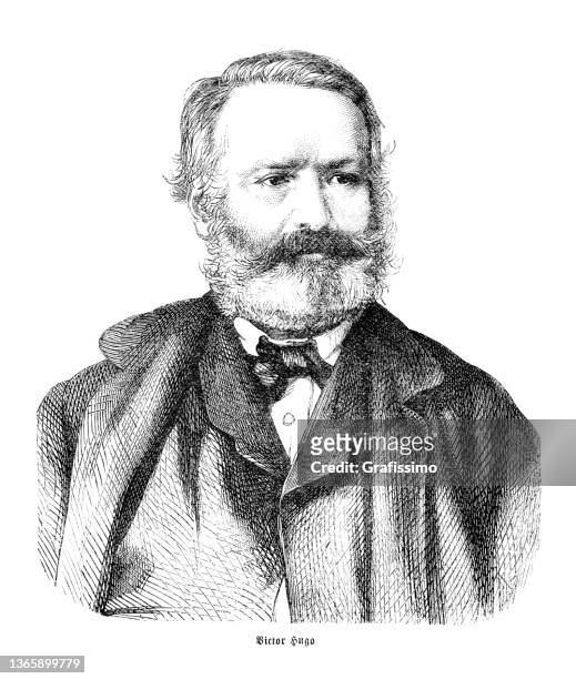 french poet victor hugo portrait 1869 - poetry stock illustrations