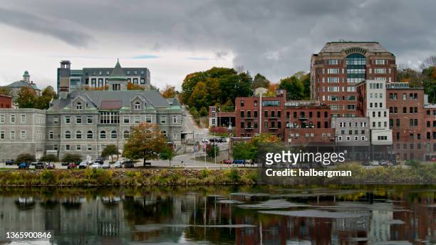 riverfront in augusta, me - augusta maine stock pictures, royalty-free photos & images