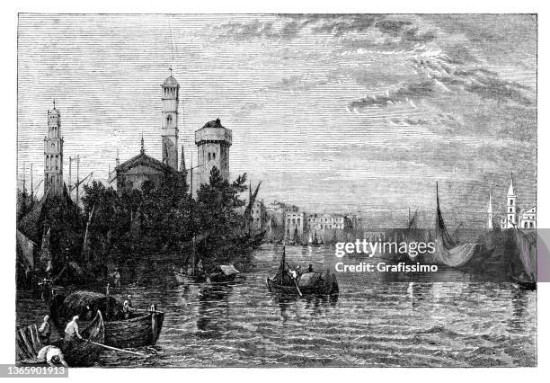 bildbanksillustrationer, clip art samt tecknat material och ikoner med island burano in the venetian lagoon 1869 - elfenbenskusten