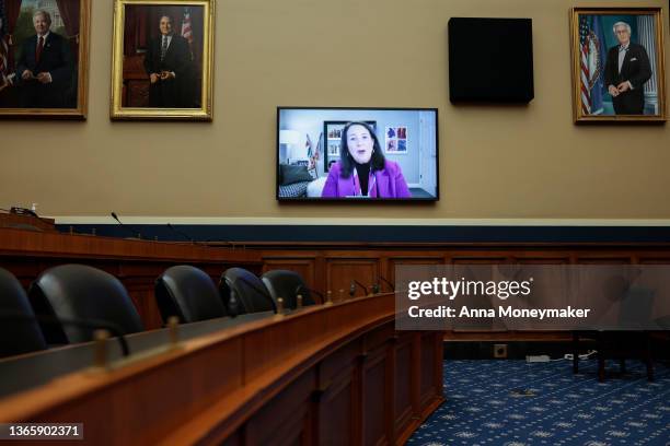 Chairwoman Rep. Diana DeGette speaks remotely during a hearing with the House Energy and Commerce subcommittee on Oversight and Investigations in the...
