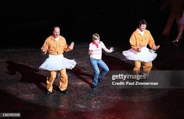 Daniel Jenkins, Peter Mazurowski and Patrick Mulvey perform during "Billy Elliot" on Broadway final performance at the Imperial Theatre on January 8,...