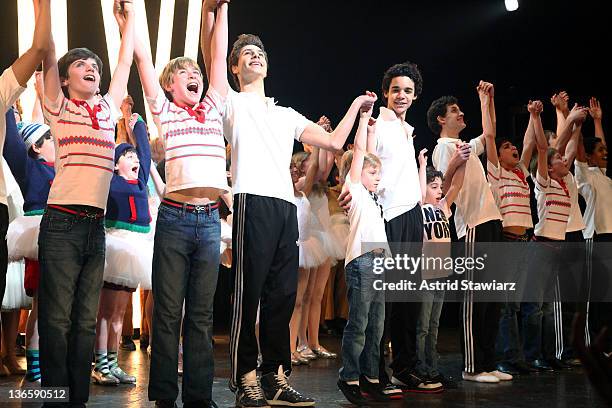 Peter Mazurowski, Joseph Harrington, Kiril Kulish, Trent Kowalik, David Alvarez, Julian Elia and Tade Biesinger perform during "Billy Elliot" on...