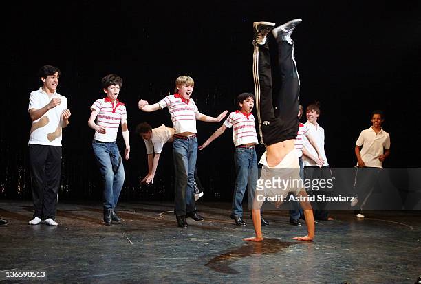 Peter Mazurowski, Joseph Harrington, Julian Elia and Tade Biesinger perform during "Billy Elliot" on Broadway final performance at the Imperial...