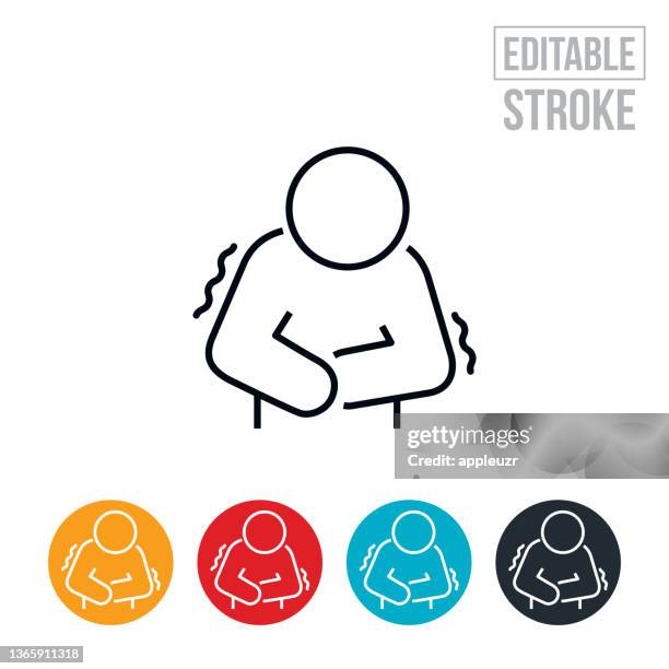 person mit body chills thin line icon - bearbeitbarer strich - fever stock-grafiken, -clipart, -cartoons und -symbole