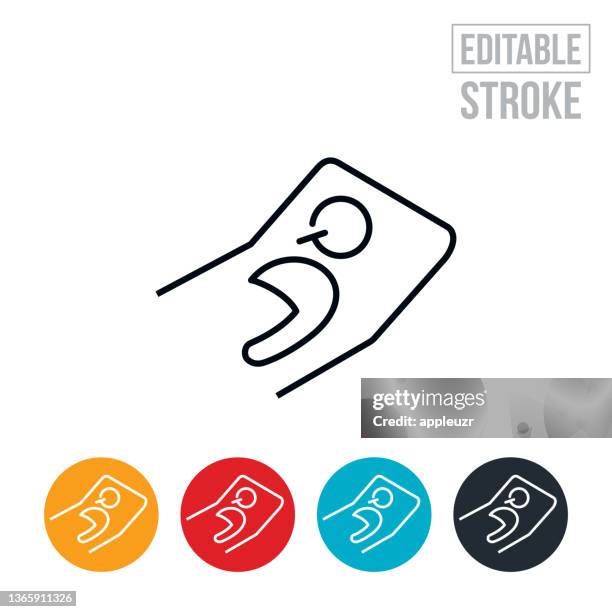person sick in bed with fever thin line icon - editable stroke - taking temperature stock illustrations