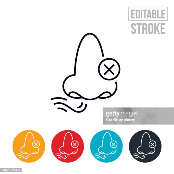 ilustrações de stock, clip art, desenhos animados e ícones de loss of smell thin line icon - editable stroke - fedor
