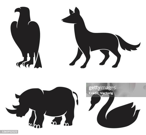 tiere icon-set - black fox stock-grafiken, -clipart, -cartoons und -symbole