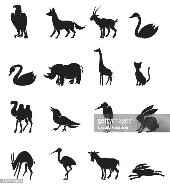 animals icon set - in silhouette zoo animals stock illustrations