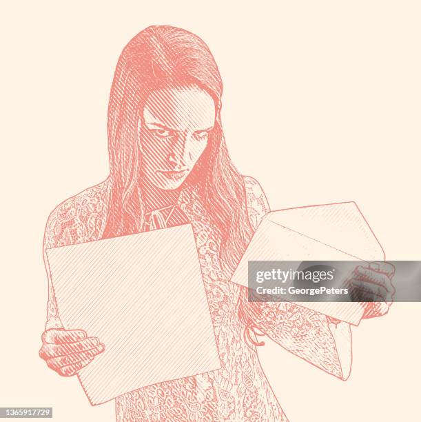 bildbanksillustrationer, clip art samt tecknat material och ikoner med frustrated woman receiving mail with bad news - bankruptcy