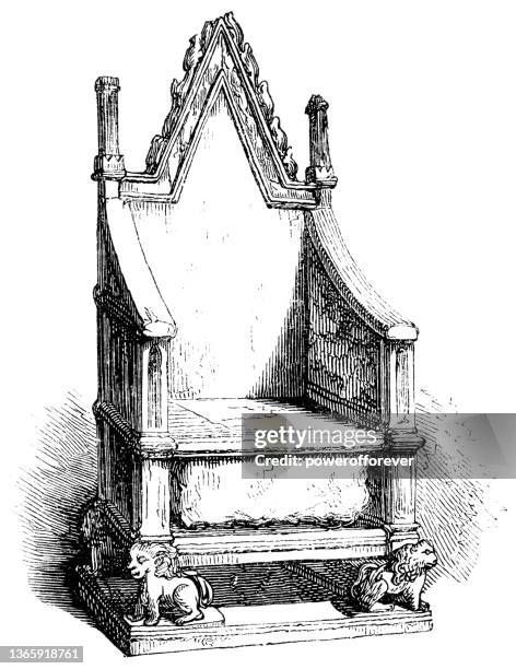 ilustrações, clipart, desenhos animados e ícones de cadeira de coroação do rei eduardo com a pedra de scone - século xix - scone