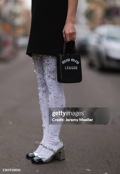 Lea Naumann wearing full Miu Miu look on January 18, 2022 in Berlin, Germany.