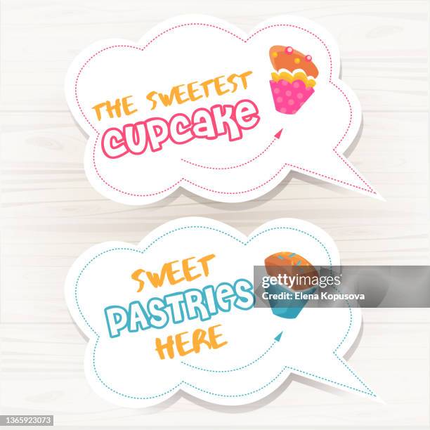 bakery concept. sweet pastry stickers on pastel rustic background. graphic vector illustration in eps 10 format. - bread baking paper stock illustrations