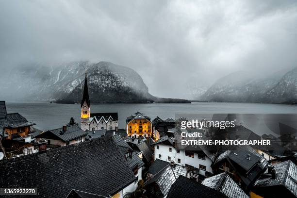 the winter magic of hallstatt - upper austria stock pictures, royalty-free photos & images