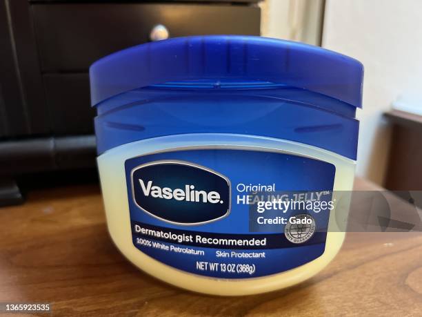 Close-up of container of Vaseline brand petroleum jelly, Lafayette, California, January 20, 2022. Photo courtesy Tech Trends.