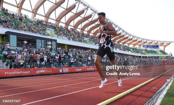 Donovan Brazier finishes in the final of the Men 800 Meter at Hayward Field on June 24, 2021 in Eugene, Oregon.