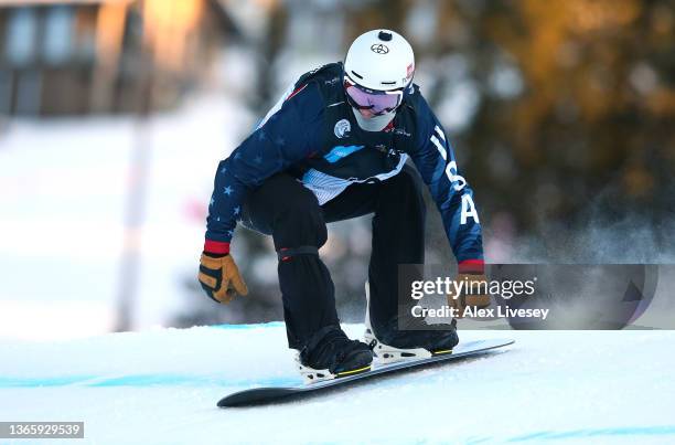 Evan Strong of USA during a training session for Combined Snowboard Cross during the World Para Snow Sports Championships at Hafjell on January 20,...