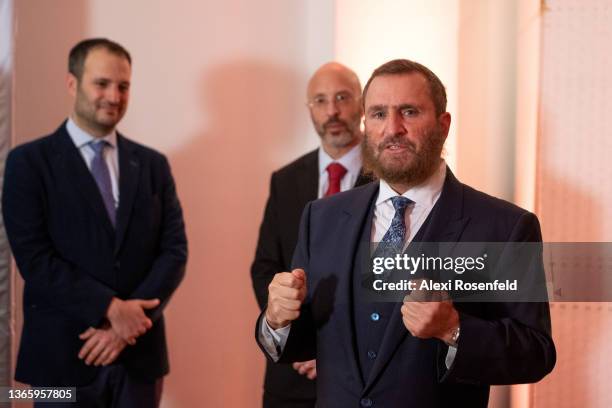 Rabbi Shmuley Boteach speaks to a small group of people at The 2022 Champions Of Jewish Values Gala at Carnegie Hall on January 20, 2022 in New York...