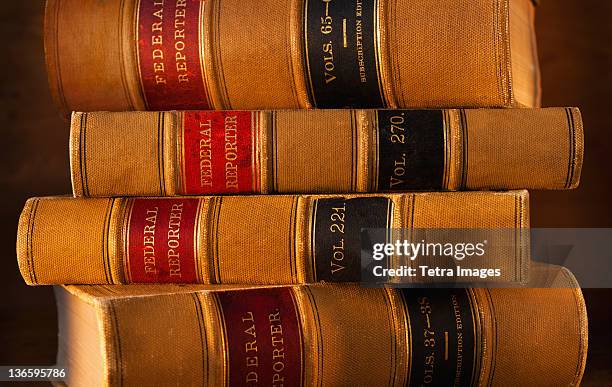 studio shot of law books - law books fotografías e imágenes de stock