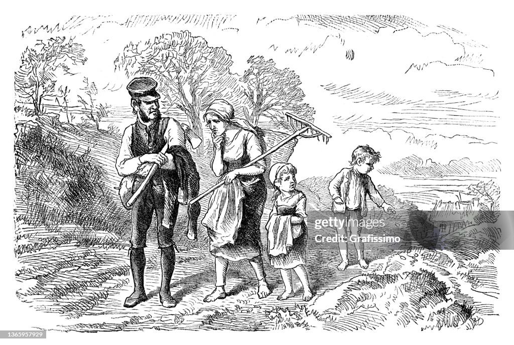 Fairy tale Hansel and Gretel with parents drawing 1869