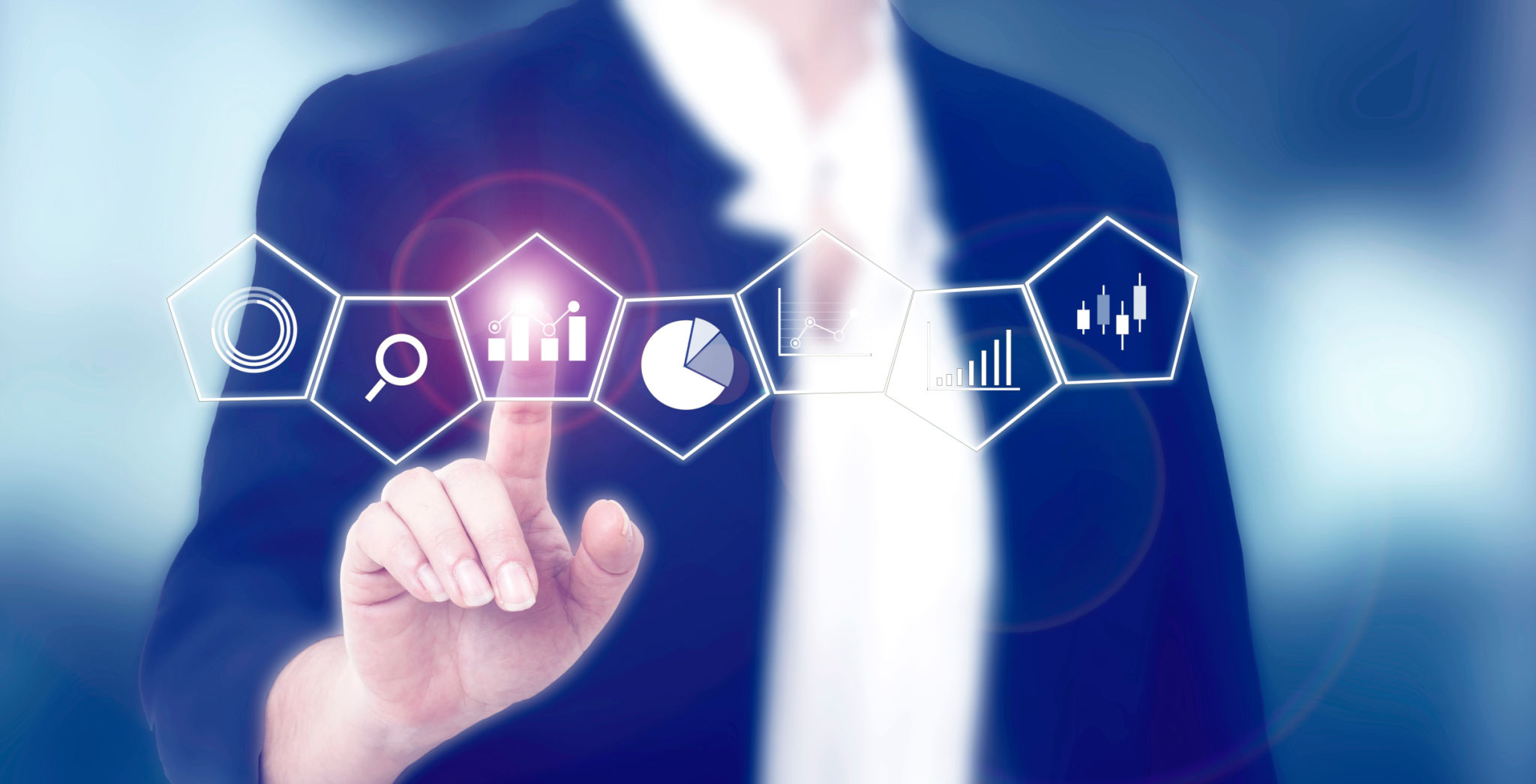 Businesswoman is pressing to financial charts Businesswoman is pressing to financial charts