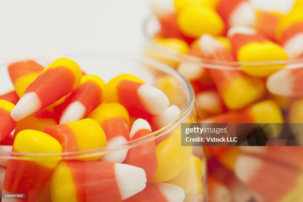 Close-up of candy corns, studio shot