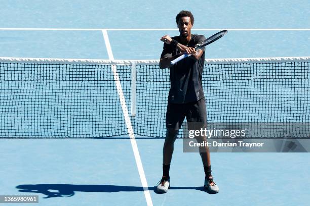 Gael Monfils of France celebrates match point in his third round singles match against Cristian Garin of Chile during day five of the 2022 Australian...