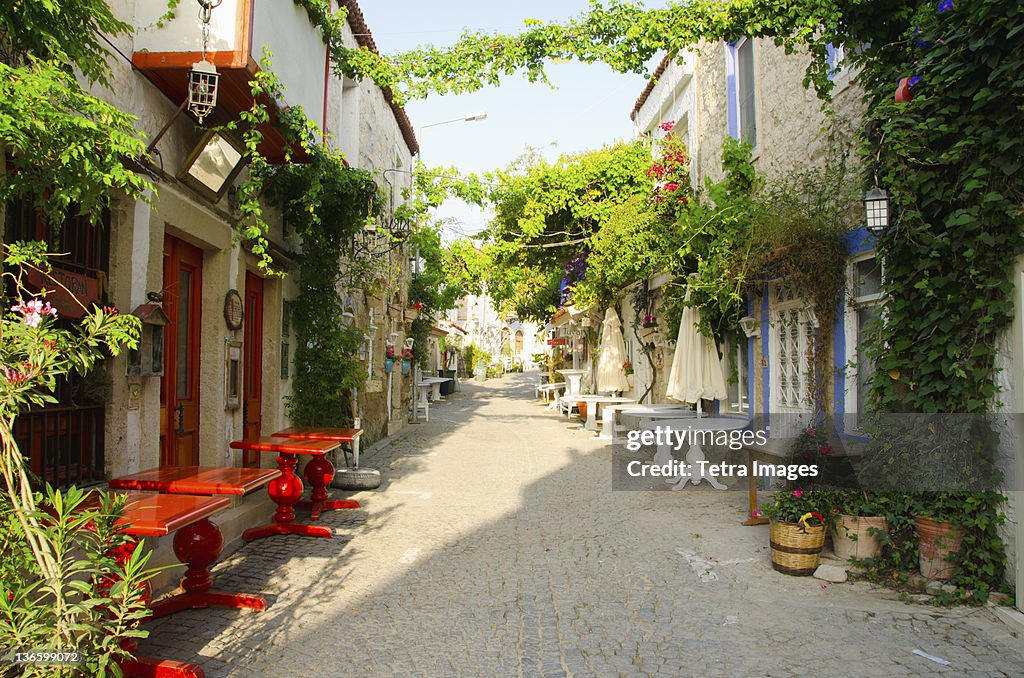 Turkey, Cesme, Alacati, Traditional alley in village