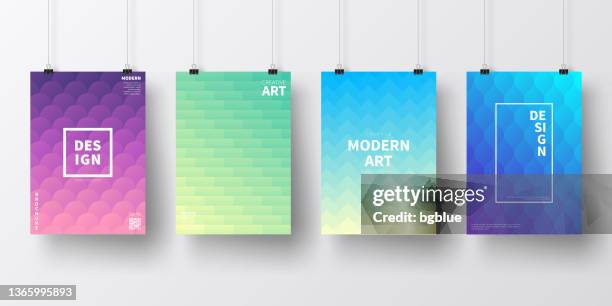 posters with colorful geometric designs, isolated on white background - binder clip vector stock illustrations