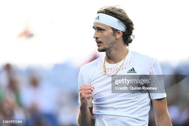 Alexander Zverev of Germany celebrates after winning a point in his third round singles match against Radu Albot of Moldova during day five of the...