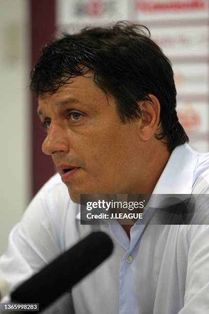 Head coach Adilson Batista of Jubilo Iwata attends a press conference after the J.League J1 match between Vissel Kobe and Jubilo Iwata at Home's...