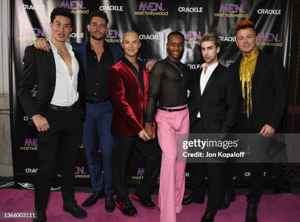 Justin Jedlica, David Barta, Darren Tieste, Laron Seals, Landon Wetterstrom, and Murray Swanby attend "Men Of West Hollywood" Premiere at Sofitel...