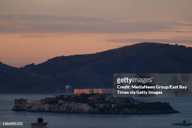 Alcatraz Island is seen at sunset in San Francisco, Calif., on Monday, Jan. 17, 2022.