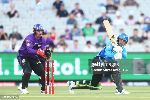 Alex Carey of the Strikers bats during the Men's Big Bash League The Eliminator Final match between the Adelaide Strikers and the Hobart Hurricanes...