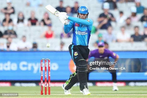 Alex Carey of the Strikers bats during the Men's Big Bash League The Eliminator Final match between the Adelaide Strikers and the Hobart Hurricanes...