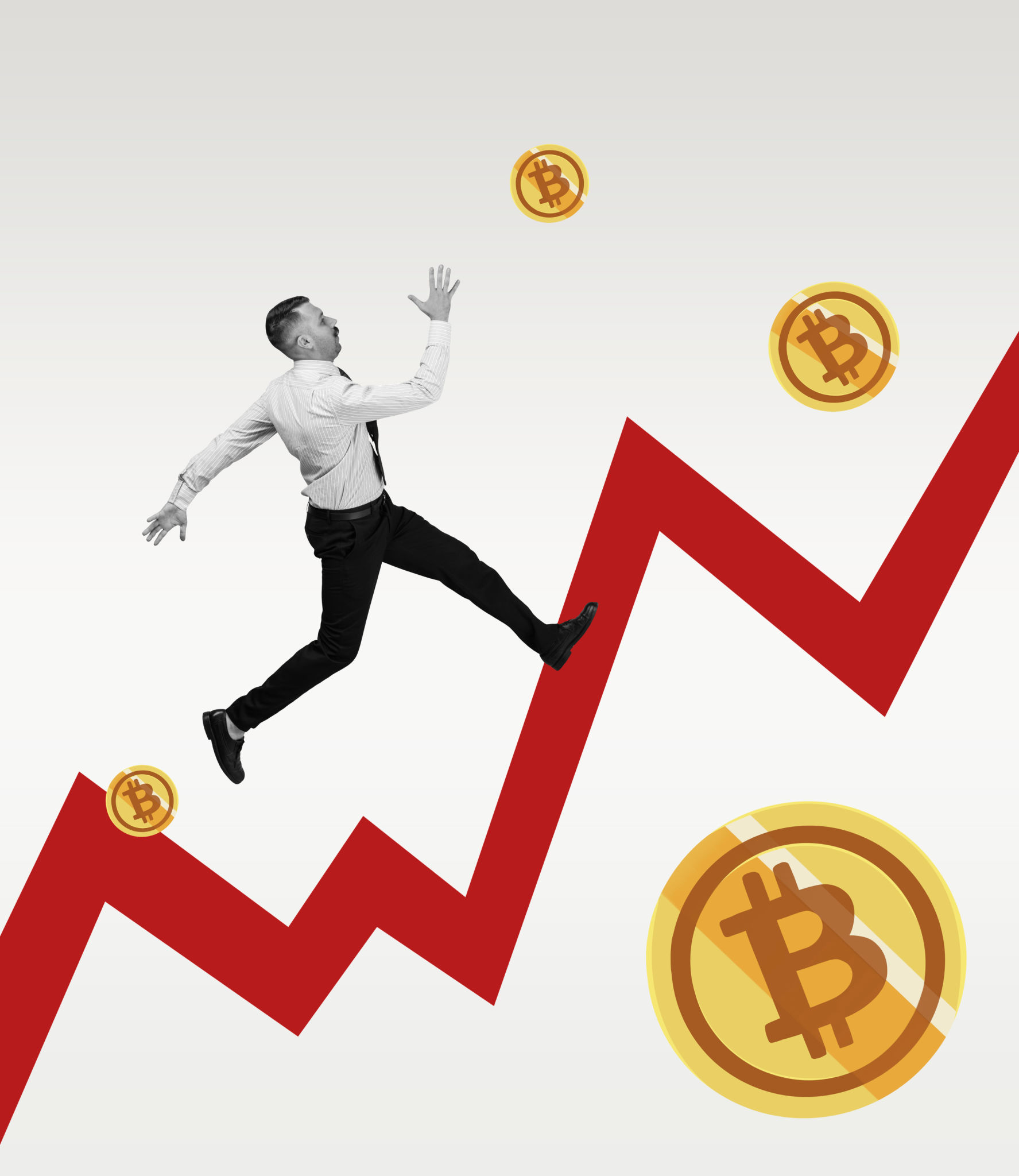 Young man, businessman running along cryptocurrency growth chart. Concept of finance, economy, professional occupation, business and career. Young man, businessman running along cryptocurrency growth chart. Concept of finance, economy, professional occupation, business and career.