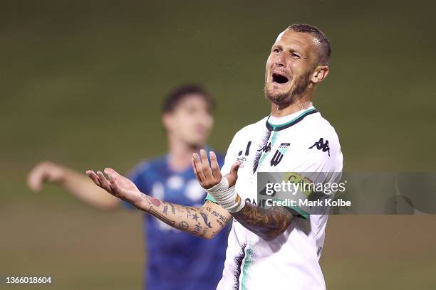 Alessandro Diamanti of Western United reacts after a missed shot on goal during the round 11 A-League Men's match between the Wellington Phoenix and...