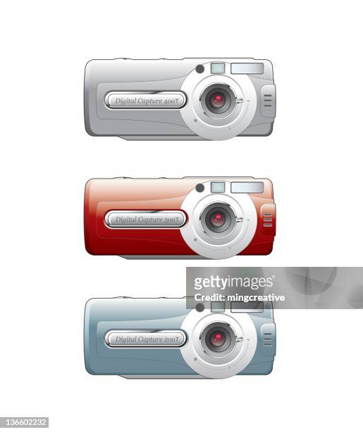 compact digital camera in 3 colors - point and shoot camera stock illustrations