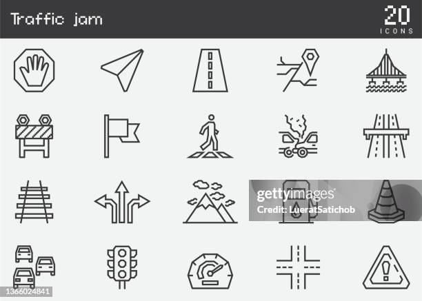 traffic jam line icons - cone shape stock illustrations