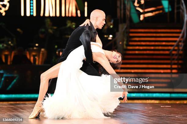 Max George and Katya Jones on stage at Utilita Arena Birmingham on January 20, 2022 in Birmingham, England.