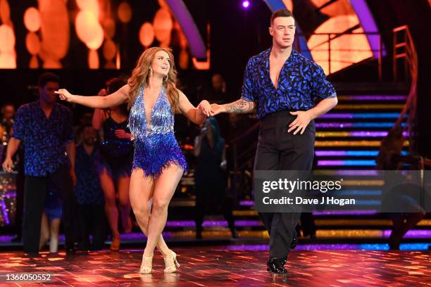 Maisie Smith and Kai Widdrington on stage at Utilita Arena Birmingham on January 20, 2022 in Birmingham, England.