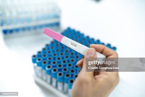 a pair of female hands holding a pregnancy test - ovulation stock-fotos und bilder