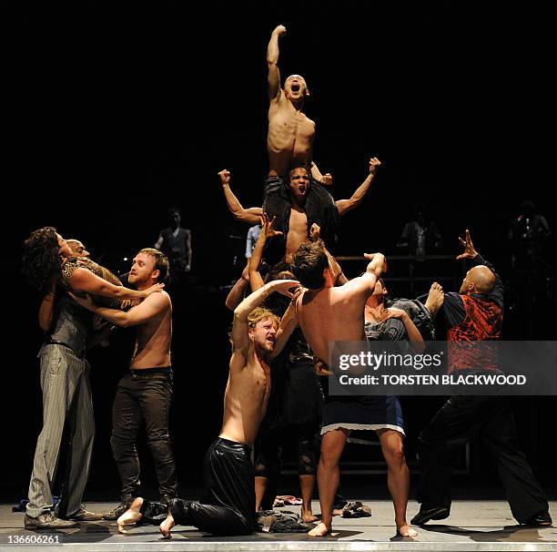 Actors from Belgium's Theatre Royal de la Monnaire perform 'Babel' at the Sydney Theatre Company as part of the annual Sydney Festival on January 9,...