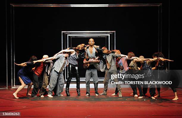 Darryl Woods and actors from Belgium's Theatre Royal de la Monnaire perform 'Babel' at the Sydney Theatre Company as part of the annual Sydney...