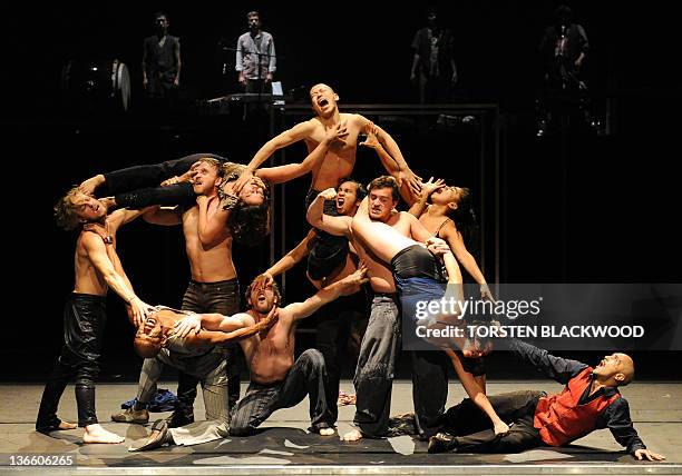 Actors from Belgium's Theatre Royal de la Monnaire perform 'Babel' at the Sydney Theatre Company as part of the annual Sydney Festival on January 9,...