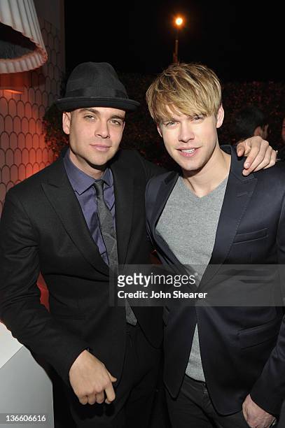 Actors Mark Salling and Chord Overstreet attend the Kick Off for Golden Globes Week 2012 hosted by Audi and Martin Katz at Cecconi's Restaurant on...