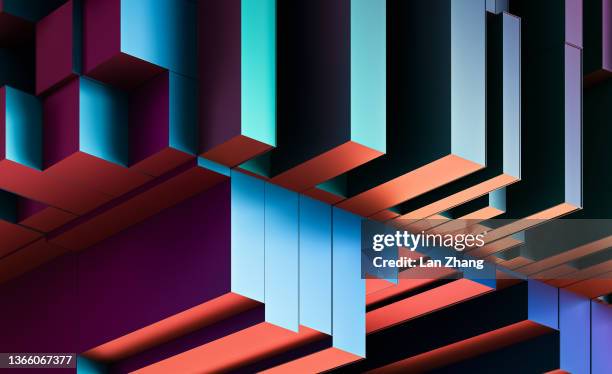 abstract 3d geometric shapes cube blocks - vierkant tweedimensionale vorm stockfoto's en -beelden