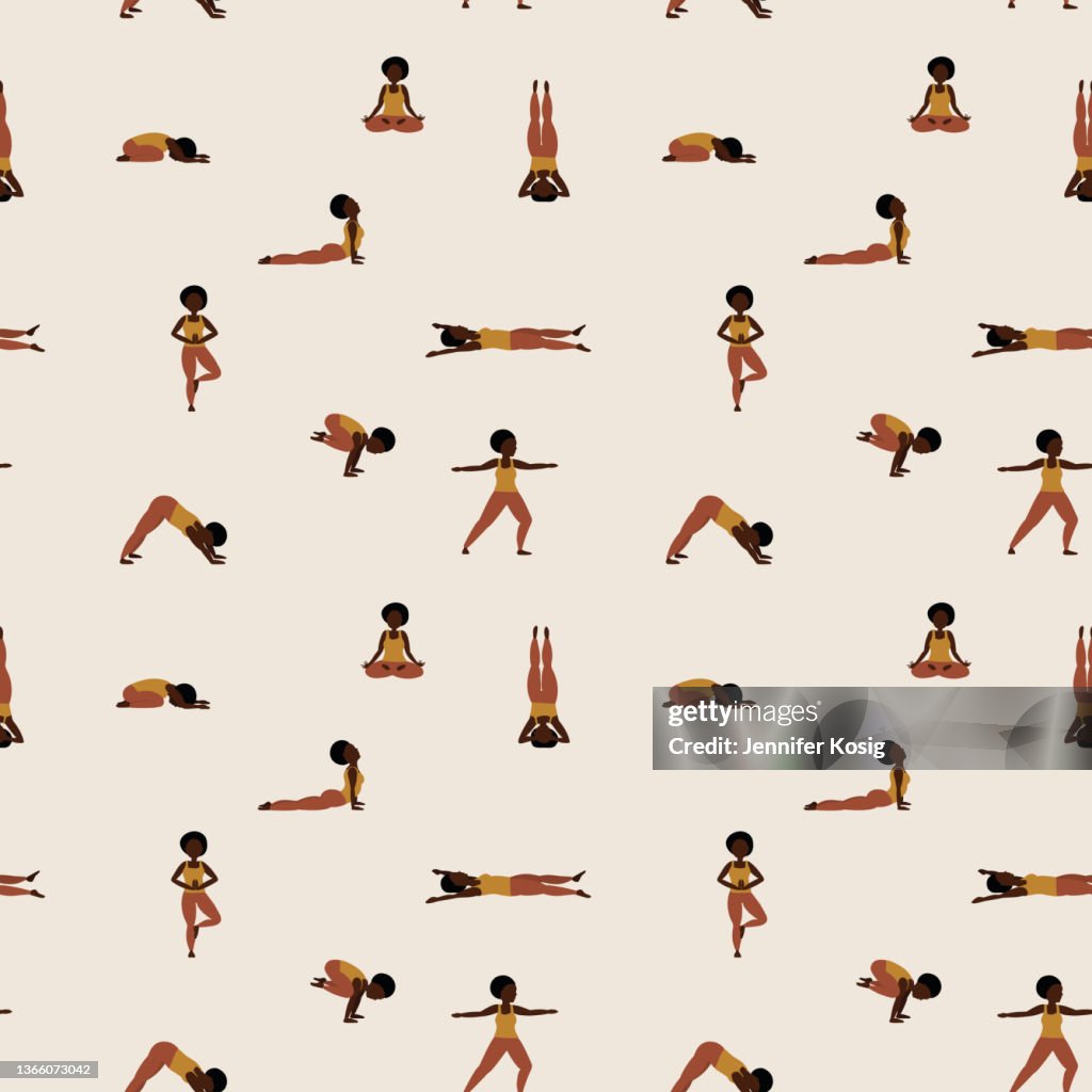 Patrón de yoga ilustrado sin fisuras con mujer de color